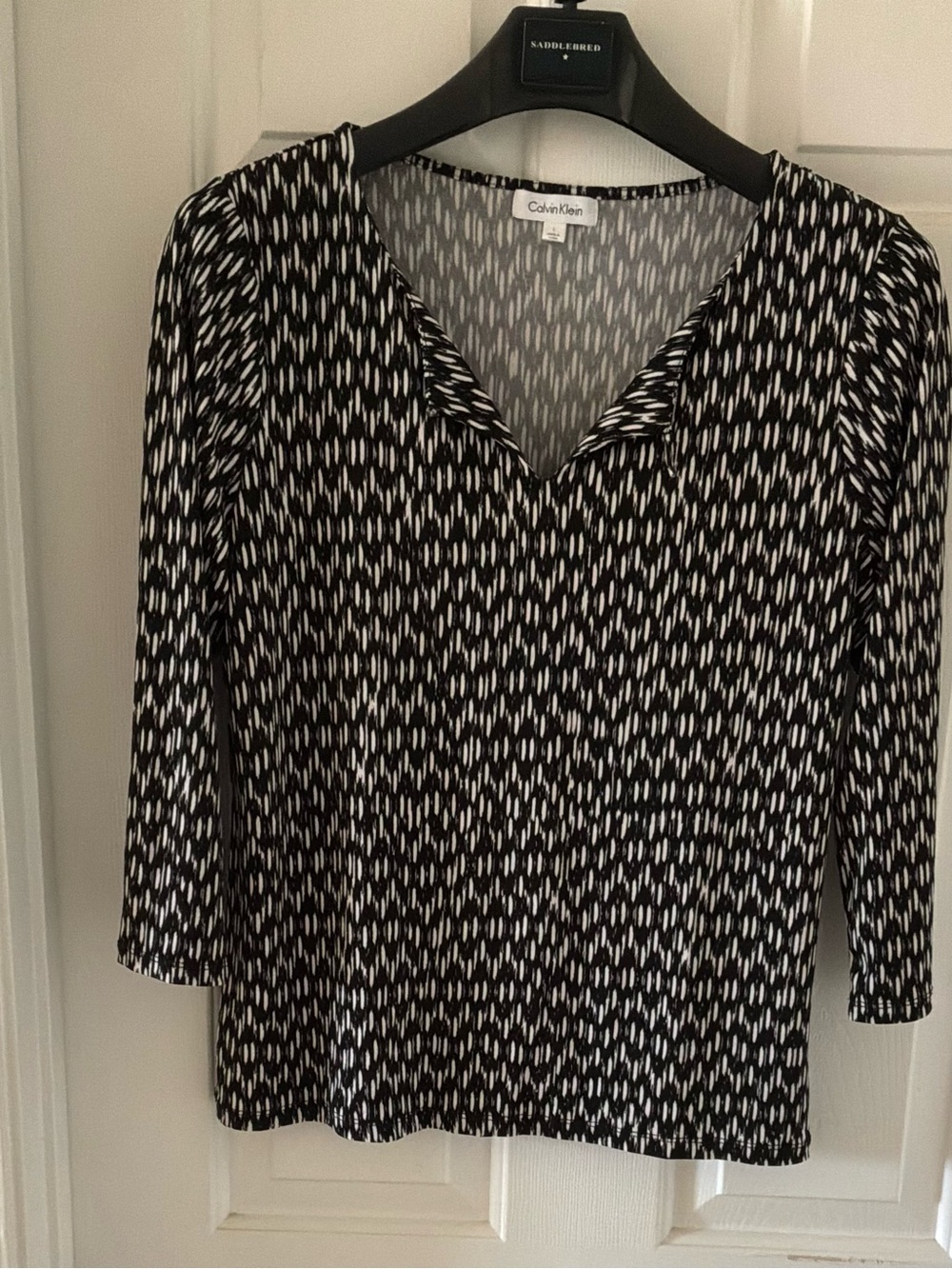 Calvin Klein Black and White V-Neck Long Sleeve Top